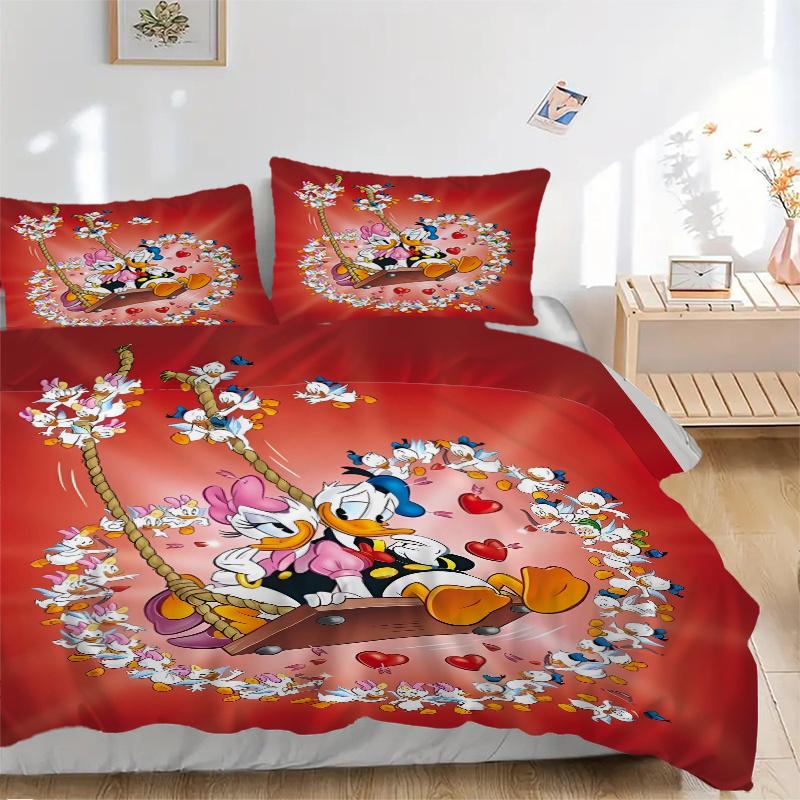 

3pcs Donald Duck & Daisy Duck Romantic Swing Printed Duvet Cover Set (1 * Cover+2 * Pillowcase, Without Core), Suitable for Home Bedroom, Guest R 135x200cm