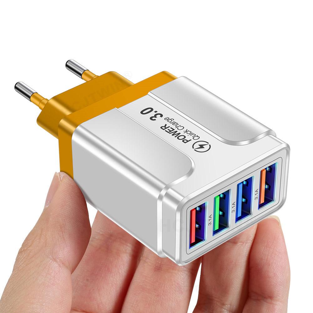 Fast 4 USB Charger Quick Charge 3.0 Fast USB Wall Charger Portable Mobile Charger QC 3.0 Adapter for Xiaomi IPhone X EU US Plug