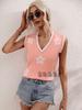 Women's printed V-neck sleeveless knitted floral pullover sweater