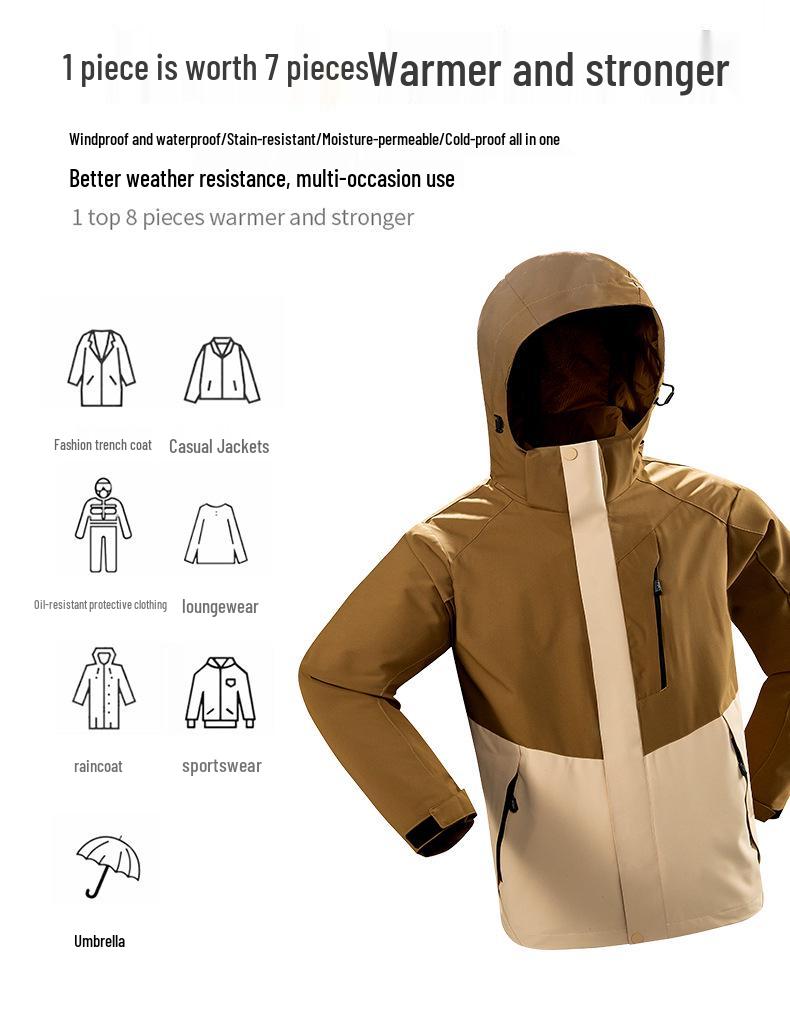 Unisex 3-in-1 Detachable Waterproof Fleece Mountain Jacket