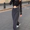 Women's Black High-Waist Wide-Leg Jeans - Loose Fit, Floor-Length, Casual & Versatile for Spring & Fall 2023 Trend