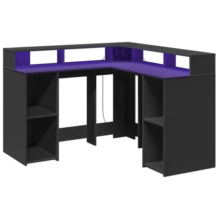 VidaXL Bureau avec lumières LED noir 130x130x91 cm bois d'ingénierie, bureau d'ordinateur, bureau d'écriture, meuble de 3309448
