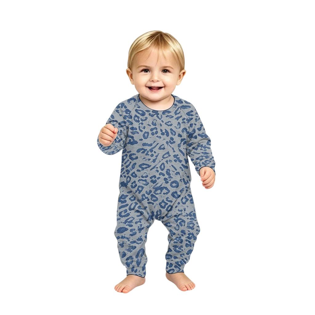 Parent-Child Matching Pajama Set Leopard Polka Dot Print Round Neck Long Sleeve Long Pants Loungewear