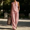 Damen Sommer Gestreiftes Zweiteiliges Set Ärmelloses Neckholder Oberteil Und Lange Passende Hose