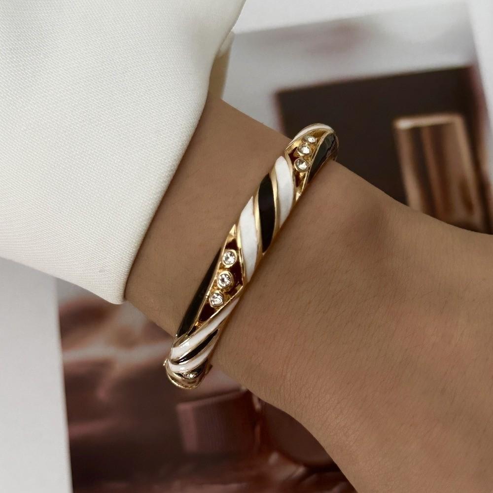 Gold Plated Enamel Wide Bangle Drip Oil Finish Wrist Jewelry Bangle Bracelet Party Daily Wear