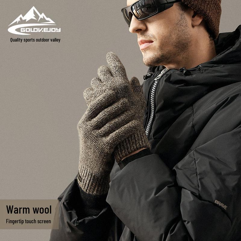 Herren Winddichte Wollstrick-Fahrradhandschuhe - Fleecegefüttert, Dick, Warm, Touchscreen-kompatibel