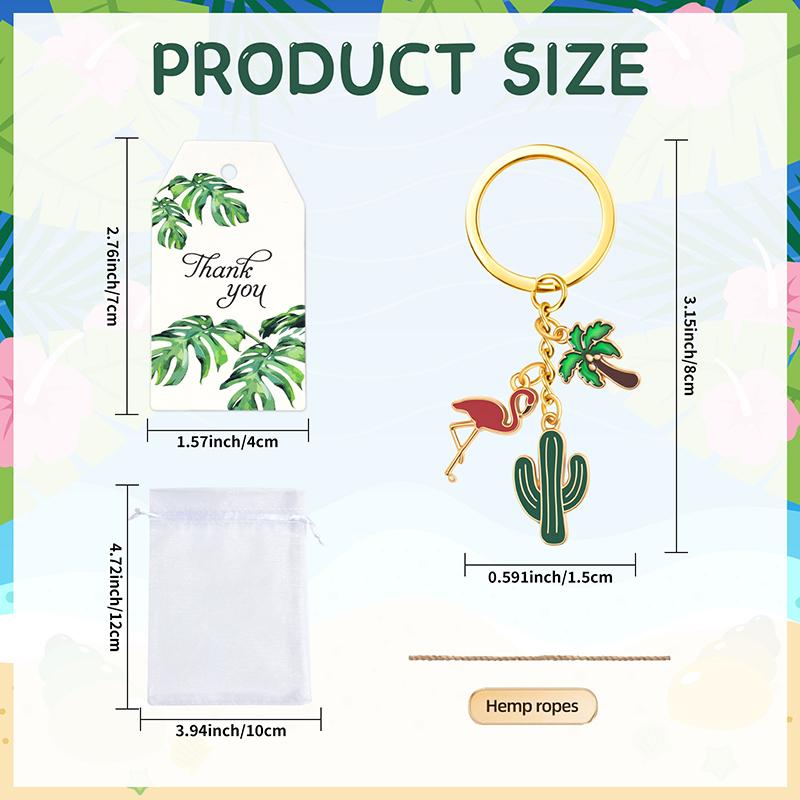 Cute Cactus Keychains Party Decorations With Thank You Tags And White Organza Bags For Mexican Fiesta Hawaii Party Favors