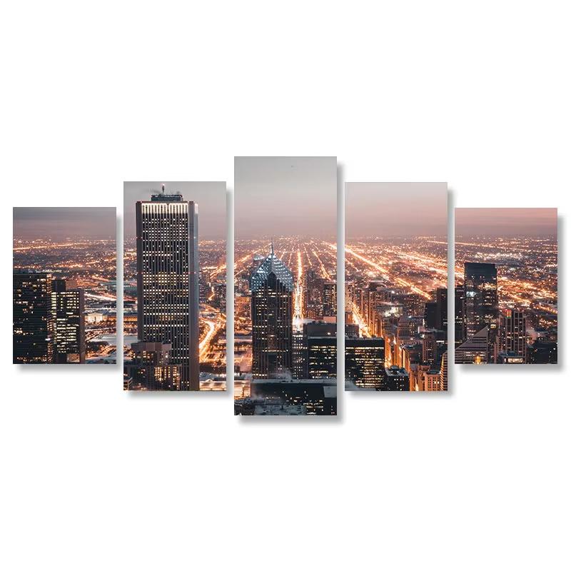 

5pcs Canvas Painting Wall Art New York City Construction Scenery Pictures Prints Night View Landscape Poster Home Decor Unframed 20x35-20x45-20x55cm