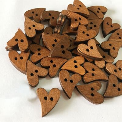 100Pcs Buttons Heart Shape Unfading Wood Brown Sewing Buttons for Sewing