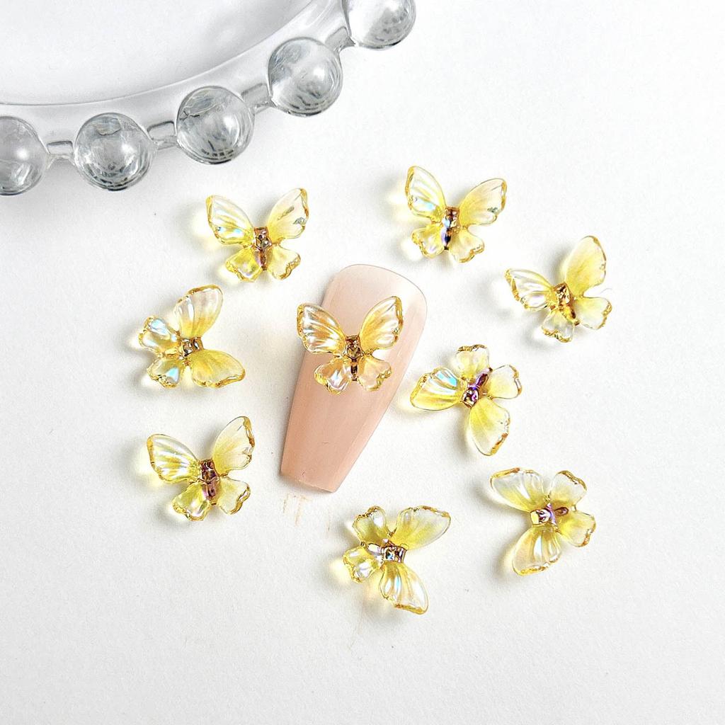 New Trendy Resin Colorful Ice Transparent 3D Fairy Butterfly Nail Art Decorations DIY Wearable Nail Accessories Wholesale