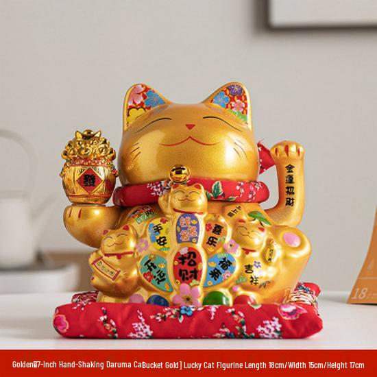 Electric Waving Lucky Cat Ceramic Ornament for Home, Living Room, Shop, or Cashier Desk.