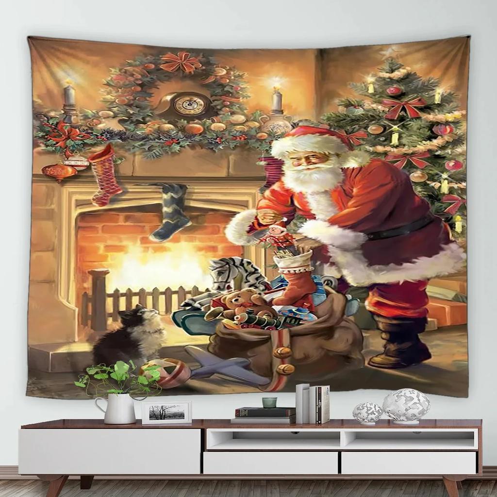Christmas Pattern Tapestry Home Bedroom Living Room Wall Decoration Santa Claus
