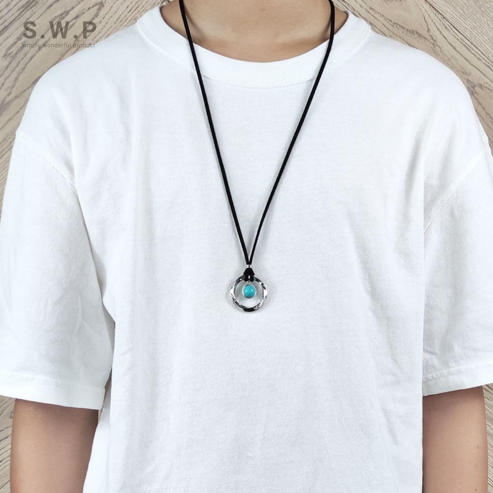 Natural Stone Ring Long Necklace for Men and Simple String Necklace with Eyeglass Tiger Eye S.W.P Women, Holder, (swpn-015f)