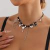 Vintage Beaded Heart Tassel Choker Necklaces for Women Punk Hip Hop Black Leather Rope Necklaces Y2K Jewelry Party Accessories