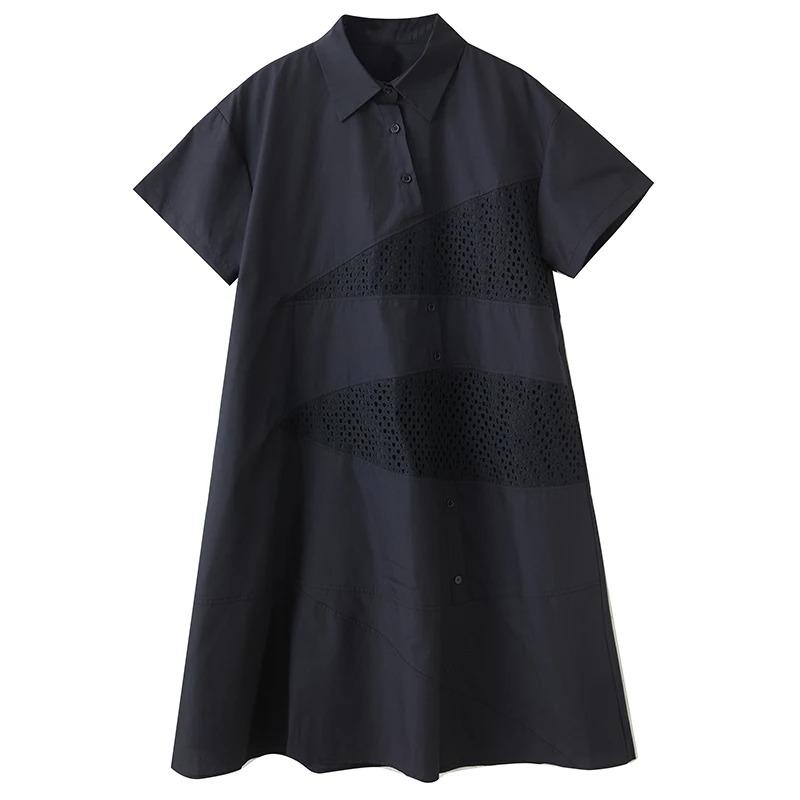 

XITAO Patchwork Turn-down Collar Loose Dress HQQ2507 One Size чёрный