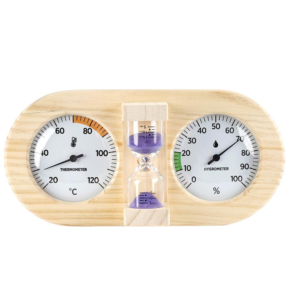 Wooden Sauna Thermometer Hygrometer 3in1 with 15 Minute Timer for For ROOM BathFor ROOM and Sauna Environments