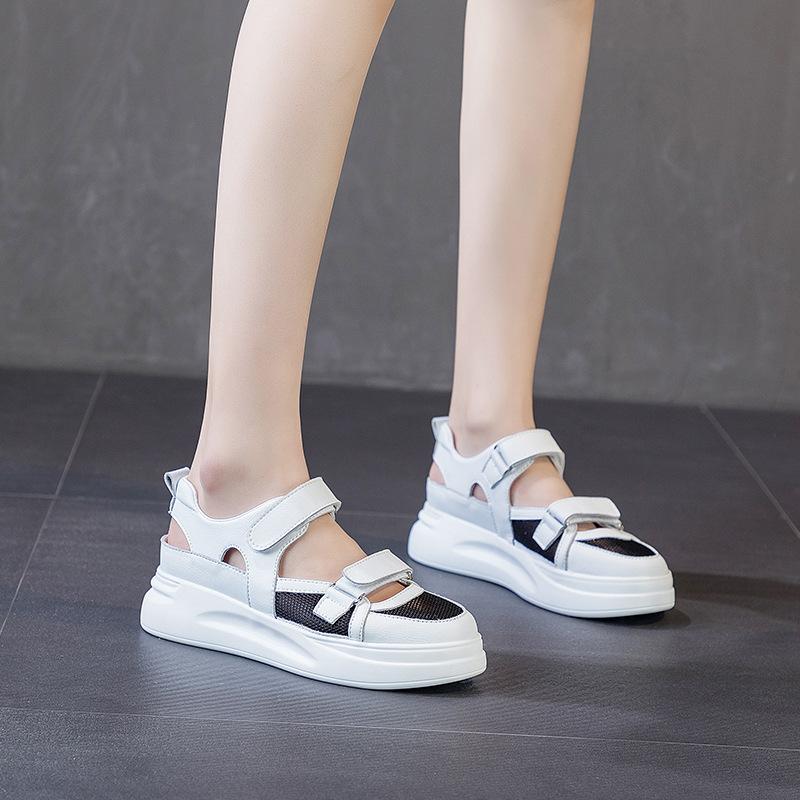 Damen Sportsandalen aus Leder Sommer Mode Casual Sportliche Baotou Schuhe Mesh Dicke Sohle Casual Damen Sandalen Größe 34-39