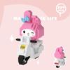 Kawaii Sanrio Mikro stavebnice Pom Pom Purin 3D model Sestavené motocykly Melody Kuromi Cinnamoroll Mini cihlové figurky Hračky