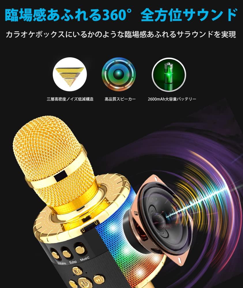 Verkstar Karaoke Microphone, Bluetooth Wireless Microphone with LED Light and Earphone Jack, TF Card Compatible, Compatible with Android, iPhone, and