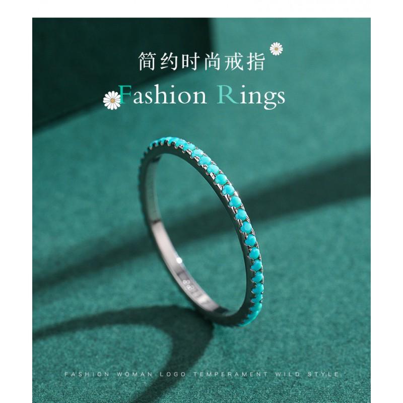 Turquoise Minimalist Stackable Ring Women Thin Index Finger Light Luxury Jewelry