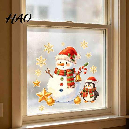 Christmas Party Supplies Window Clings, Cute Santa Claus Snowman Xmas Tree Stickers, Theme Wall Decals Winter PVC Static Glass Decal for Living Room,