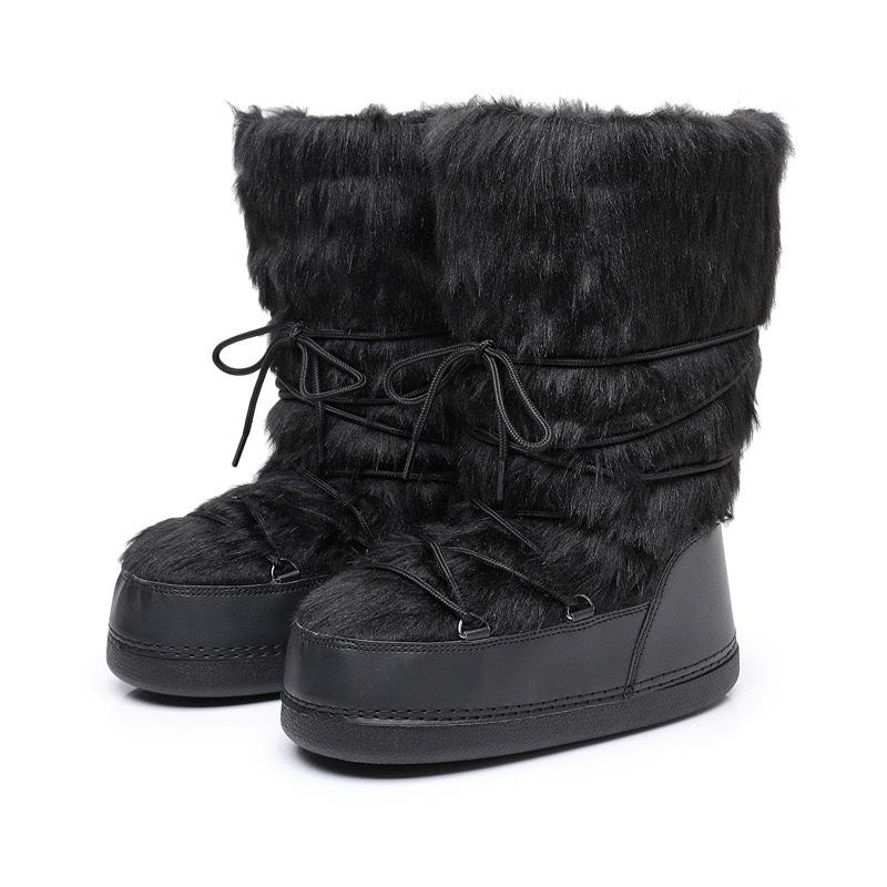 

Fluffy Fur Boots Winter Fashion Sexy Faux Fox Fur Snow Boots Ladies Furry Warm Cotton Boots Female Outdoor Ski Boots 40-41 чорний