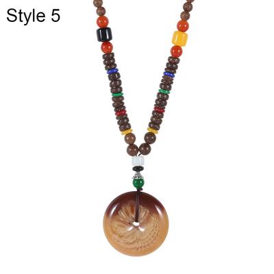 Vintage Ethnic Jewelry Party Handmade Mala Wood Bead Horn Fish Pendant Nepal  Buddhist