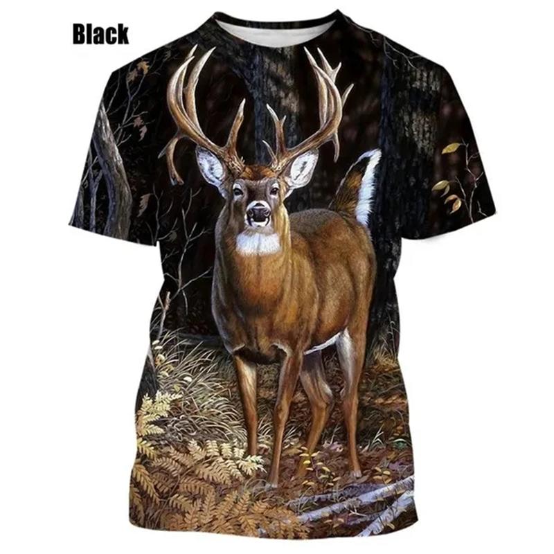 Sommeroverdeler Herre Dame Elg Elg Hjort Jakt Kamuflasje 3D All Over Printed Oversized Kortermet T-skjorte Kule Klær Topper