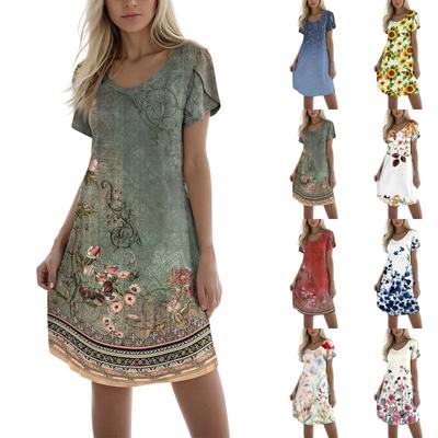 Women's Fashion Casual Print V Neck Short Sleeve Short Dress