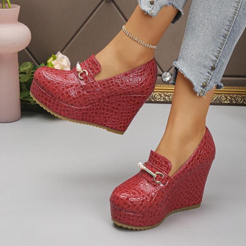 Women's Slip-On Lightweight Wedge Leather Loafers, British Style Comfortable Casual Footwear, Available In Large Sizes.