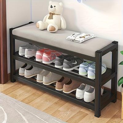 3-Tier Shoe Bench and Storage Bench - Multi-Functional Entryway Organizer with Soft Cushioned Seat, Shoe Rack, Storage Organizer
