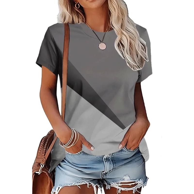 Moda Donna Girocollo Manica Corta Stampa Colore 3D Casual T-shirt Casual a Manica Corta Girocollo
