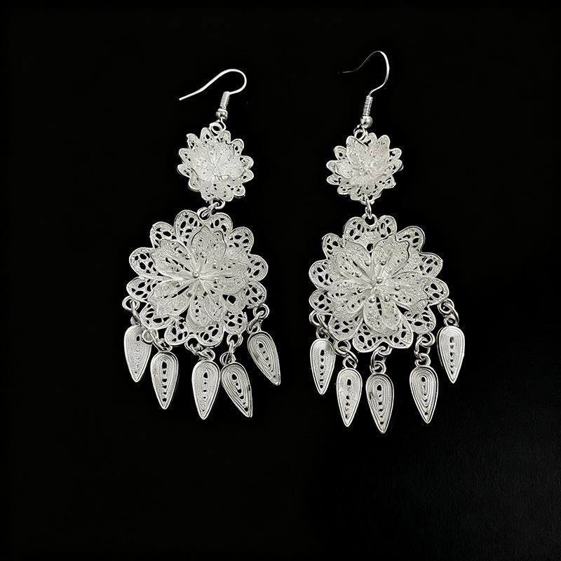 Ethnic style earrings Alloy silver-plated Miao ethnic minority Dong Yi earrings Earrings