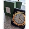 Used SEIKO Emblem AlaRM Travel Clock, Table Clock, Genuine Leather, Gold, With Beautiful Box, Operation ConfiRMed