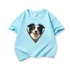 Kids Cotton T Shirt Adorable Collie Dog Zipper Print Crew Neck Short Sleeve Tee Casual Breathable Boys Girls Summer Tops