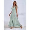 Spring and Summer V-neck Cinched Waist Long Dress, Ruffled High-waisted Dress for Women