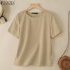 ZANZEA Women Casual Round Neck Loose Summer Short Sleeve Blouse