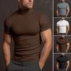 Men Summer T-shirt Half-high Collar Slim Fit Stretchy Solid Color Short Sleeves Base Layer Top Daily Sport Exercise Gym Tee