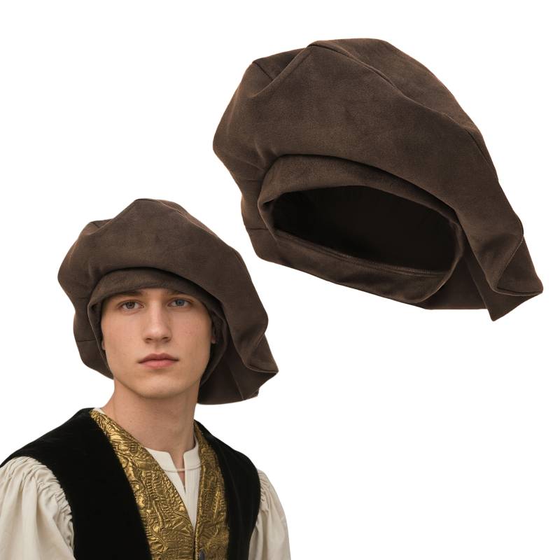 Wenam Tudor Suede Hat Medieval Unisex Beret Hat High Quality Velvet Medieval Tudor Suede Hat Muffin Renaissance Elizabethan Cap