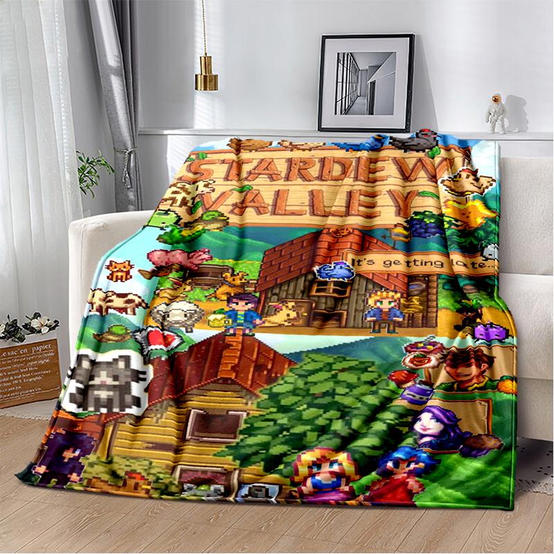 3D Stardew Valley Farm Map Game Cartoon Blanket,Soft Throw Blanket for Home Bedroom Bed Sofa Travel Picnic Cover Kids Gift