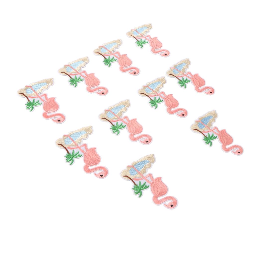 Stoffaufnäher Aufbügeln Aufnähen Niedliches Flamingo-Muster Gestickte Kleidung Applikationen für Hemden Jacken Tasche Rosa 10 Stück