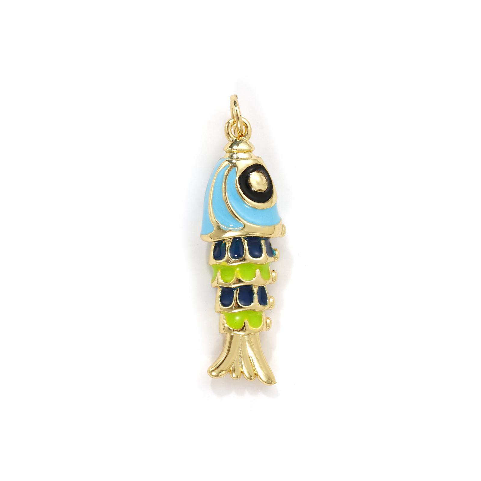 

1 Piece Brass 3D Ocean Fish Jewelry Pendant 18K Real Gold Plated Multicolor Enamel Charm For DIY Necklace Bracelet 3.3cm x 1cm
