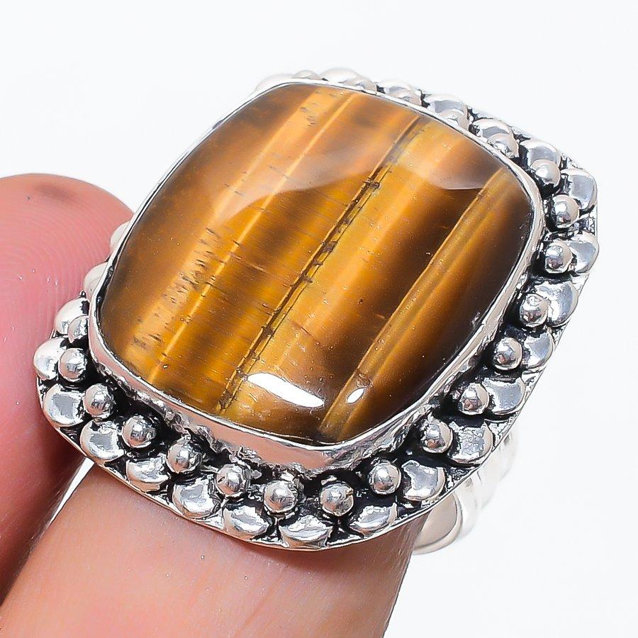 Natural Tiger Eye Gemstone Handmade 925 Sterling Silver Jewelry Ring Size 9 S3j70