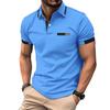 Fashionable Men's Casual Polo Shirt with Faux Chest Pocket, Turn-Down Collar and Button-Front Business T-Shirt Top