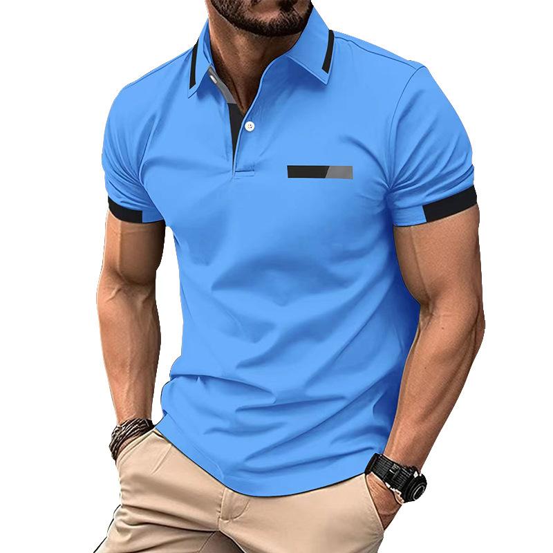 Fashionable Men's Casual Polo Shirt with Faux Chest Pocket, Turn-Down Collar and Button-Front Business T-Shirt Top