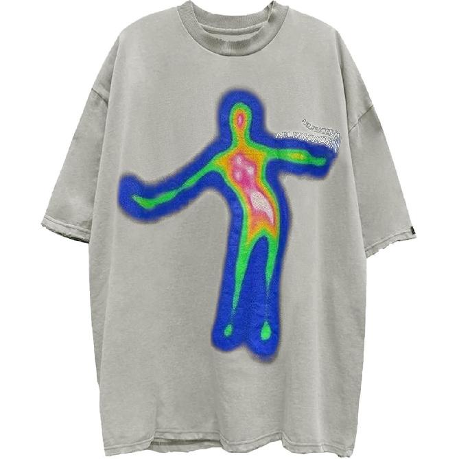 Aelfric Eden Mens Oversized T Shirts Tees Distorted Portrait Print Crew Neck Cotton Tops Streetwear Casual Shirt