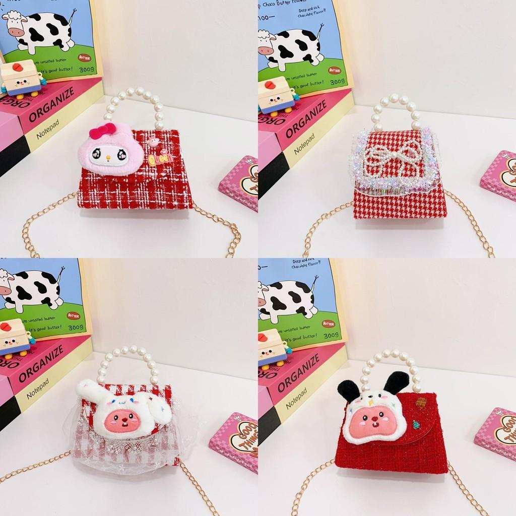 Red Lovely Plush Crossbody Bag With Adorable Characters Ideal For Kids Stylish Daily Wear