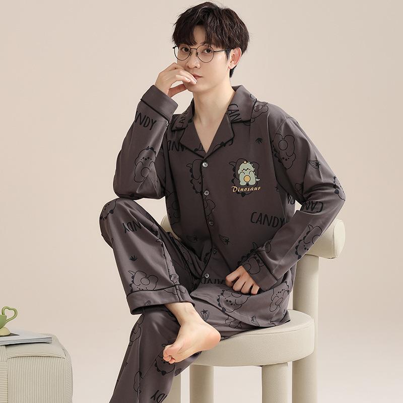 Herren Pyjama Anzug Frühling Herbst Langarm Schlafanzug Set Männlich Ethnischer Stil Loungewear