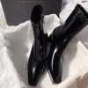 Autumn and Winter Elegant Square Head Thick Heel Side Zipper Solid Color Stitching Black High Heel Fashion Boots for Women