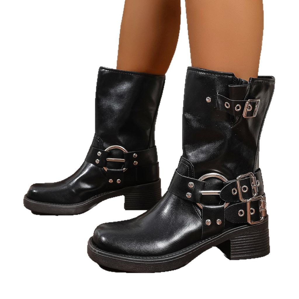 Long Boots Women's Fashion But Knee Western Cowboy Boots Thick Heel Retro Boots Polished Punk Motorcycle Boots